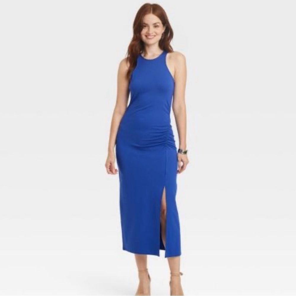 NWOT - A. New Day Vibrant Blue Midi Dress with Slit